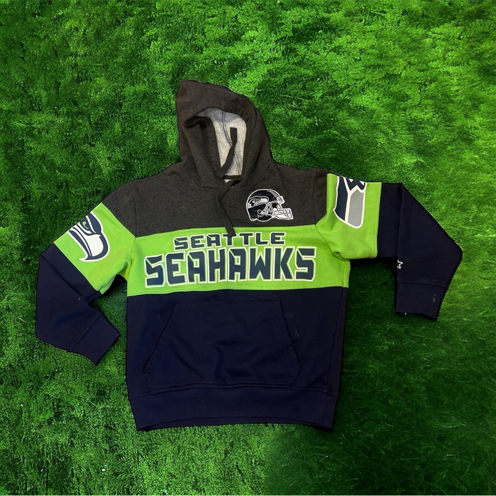 Seattle Seahawks Starter Extreme Pullover Hoodie HeatherCharcoal/CollegeNavy Med